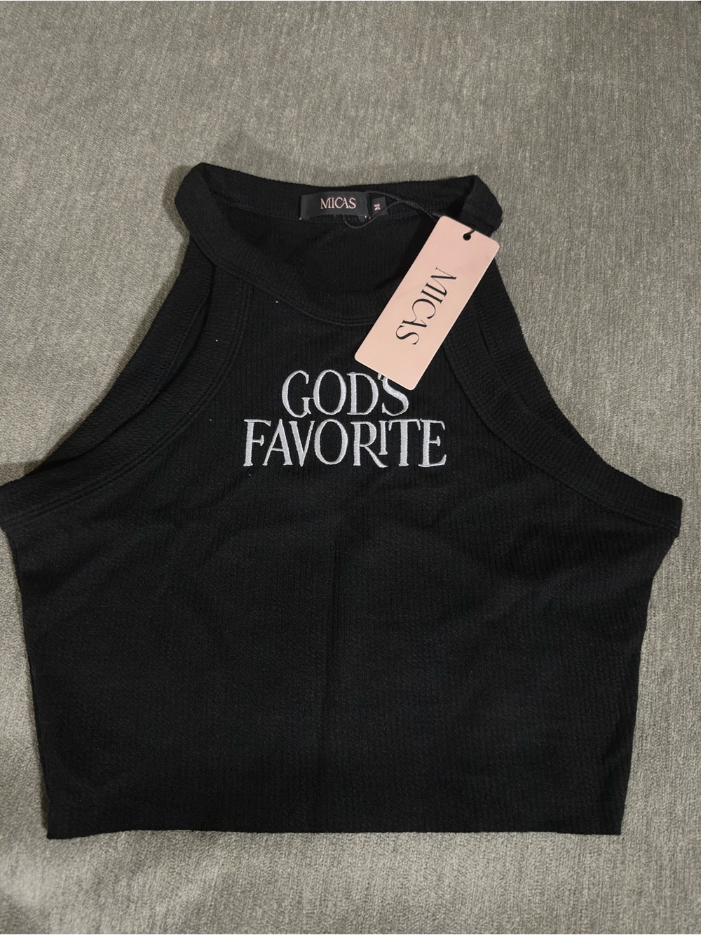 Micas Black 'God's Favorite' Ribbed Cropped Tank